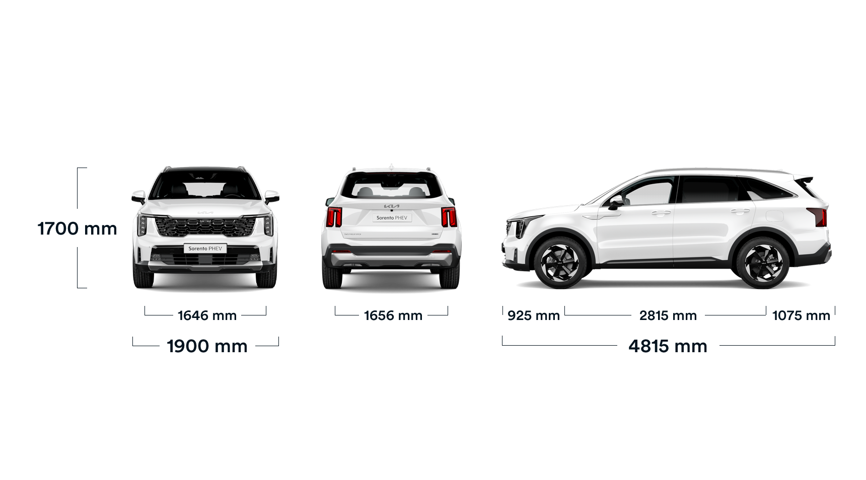 Kia Sorento PHEV, Abmessungen, alle Ansichten, MMG